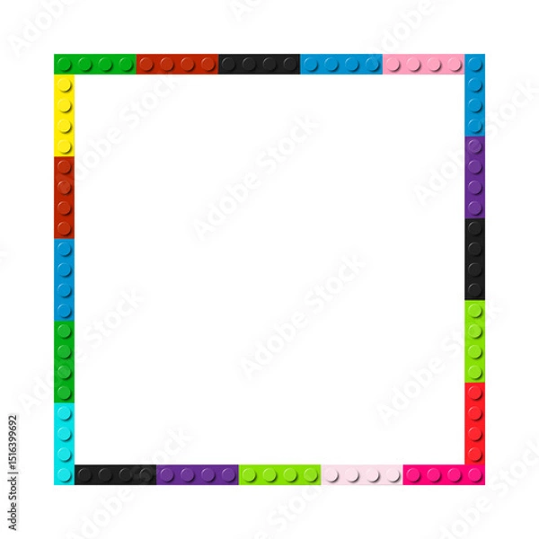 Fototapeta Simple frame composed of color toy blocks. Black, white, red, blue, pink and green brick banner. Abstract vector background