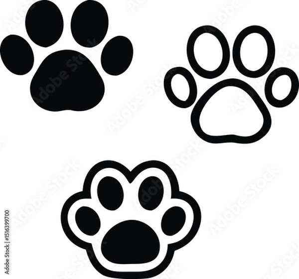 Fototapeta Dog or cat footprint vector icon illustration, animal f paw print isolated on white background