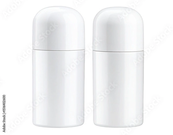 Fototapeta Two White Roll-On Deodorant Bottle with Glossy Cap, isolated on a transparent background