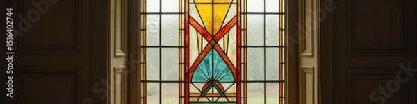 Fototapeta Colorful geometric stained glass window in symmetrical design