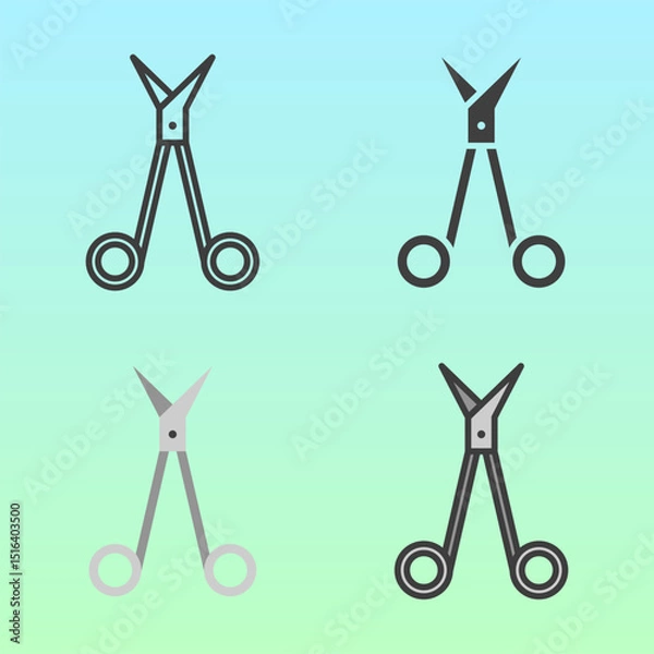 Fototapeta Surgical scissors in line and color styles, representing precision medical instruments, ideal for surgical procedure visuals or healthcare infographics.