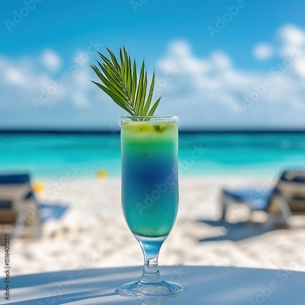 Obraz Enjoying a colorful drink by the ocean