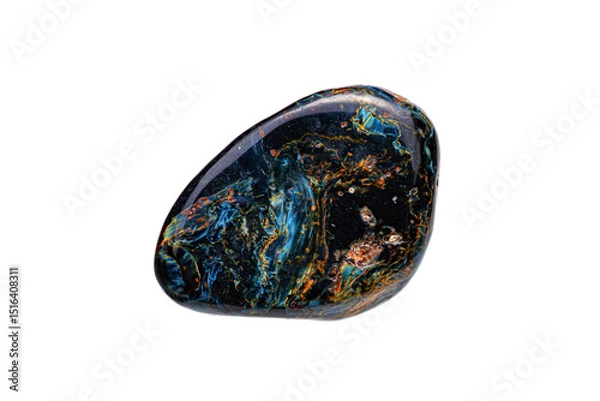 Fototapeta Closeup pietersite (tempest stone) gemstone on white background (A variety of Chalcedony)(selective focus)