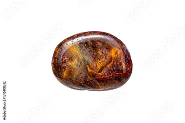Fototapeta Red pietersite (tempest stone) gemstone on white background (A variety of Chalcedony)(selective focus)