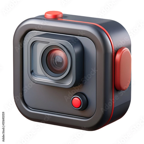 Obraz Modern 3d rendering of a compact action camera featuring a sleek design for video recording in plastic-style icon isolated on transparent background