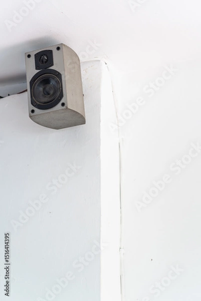 Fototapeta speaker white empty wall sound concept blank empty copy negative space background loud