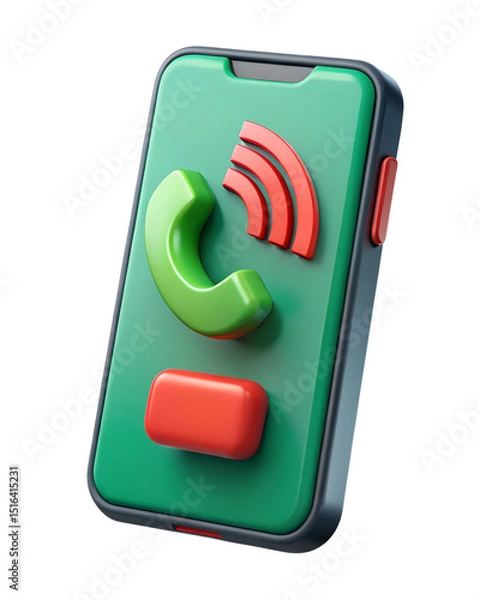 Obraz Vibrant 3d rendering of a smartphone with a call icon plastic-style icon isolated on transparent background concept representing communication