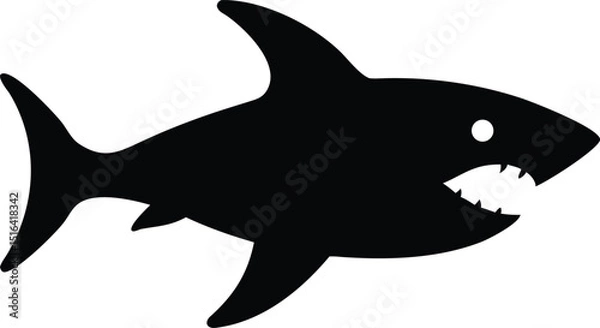 Fototapeta Black shark silhouette vector design with open mouth illustration for educational resources or aquatic themed projects