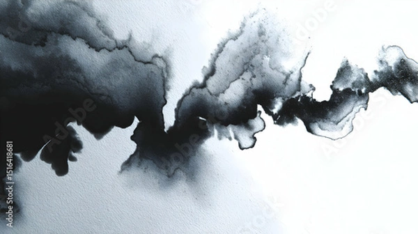 Obraz Abstract ink wash painting in shades of gray and black creating a dynamic fluid composition