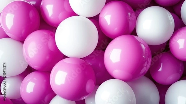 Fototapeta A vibrant collection of pink and white balls densely clustered together, creating a playful and dynamic visual effect perfect for engaging and bright designs.