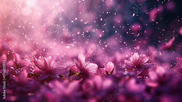 Obraz 幻想的に舞う花びらと春の花畑