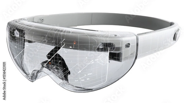 Fototapeta Modern augmented reality headset is projecting a shoe fit grid and size arrow, showcasing the potential of ar technology in retail and virtual try on experiences, on transparent background