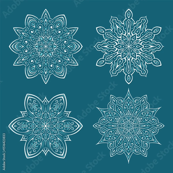 Obraz Set of snowflakes 4. Decoration for new year, christmas and winter holidays. Vector illustration