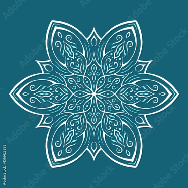 Obraz Decoration for New Year Christmas and winter holidays. Snowflake on blue background. Vector illustration 3