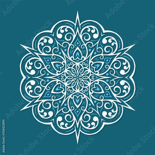 Obraz Decoration for New Year Christmas and winter holidays. Snowflake on blue background. Vector illustration 6