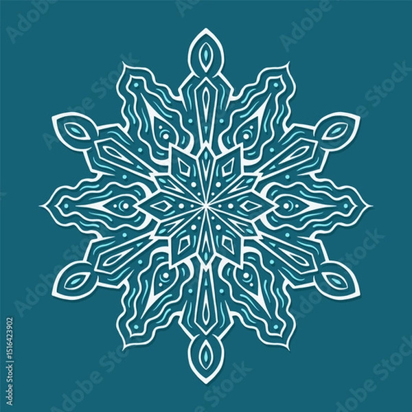Obraz Decoration for New Year Christmas and winter holidays. Snowflake on blue background. Vector illustration 2
