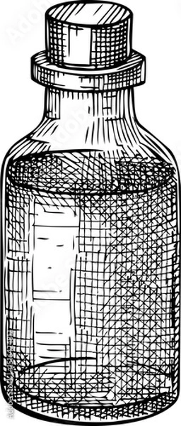 Fototapeta Glass bottle sketch. Hand drawn vector illustration. Natural skincare, aromatherapy, perfumery, and organic cosmetics design elements. NOT AI generated
