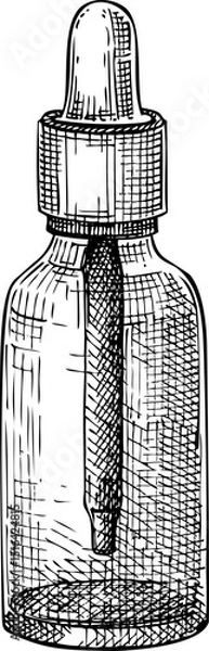 Fototapeta Glass bottle sketch. Hand drawn vector illustration. Natural skincare, aromatherapy, perfumery, and organic cosmetics design elements. NOT AI generated