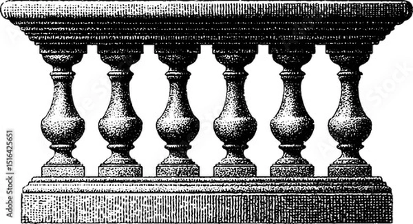 Fototapeta Engraved vintage stone balustrade design for architecture and decoration
