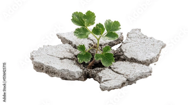 Fototapeta Small green plant growing through cracked concrete on transparent background, representing concepts like hope, resilience, and the power of nature