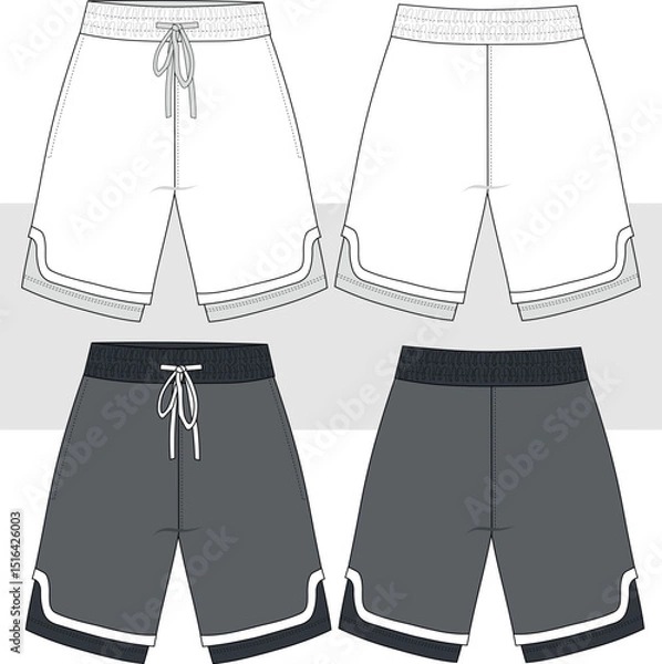 Obraz Men's inside boxer layer basketball running sport shorts, technical fashion drawing, illustration. Front and Back View. CAD, Mockup.
