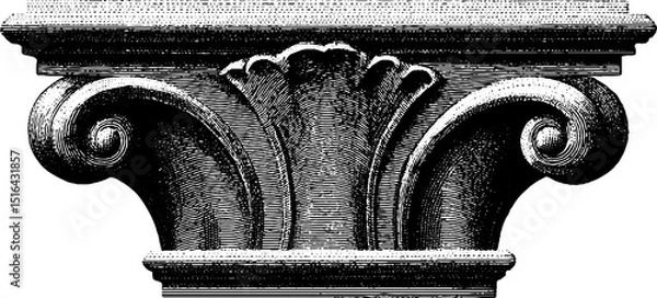 Fototapeta Engraved illustration of vault keystone in black and white for architectural design