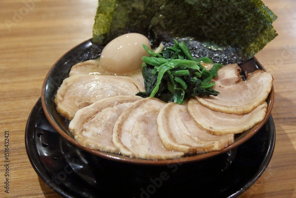 Obraz Real japanese tonkotsu in a small restaurant in Tokyo