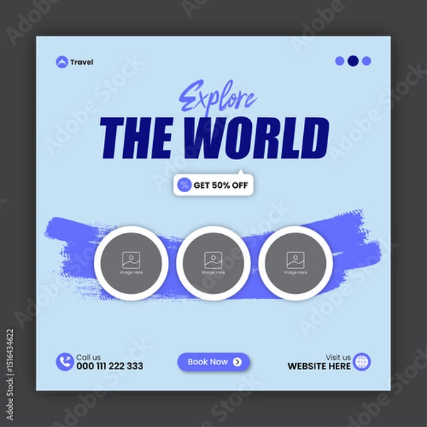 Obraz Travel social media post design or square travel flyer design template