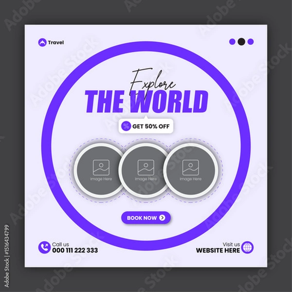 Obraz Travel social media post design or square travel flyer design template