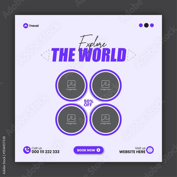 Obraz Travel social media post design or square travel flyer design template