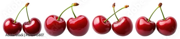 Fototapeta PNG Fresh ripe cherries in line, element set on transparent background