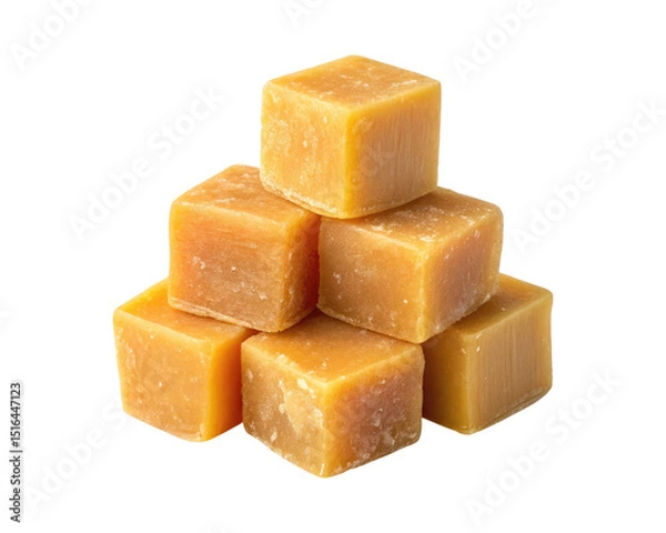 Obraz A pile of natural beeswax cubes isolated on a transparent background png