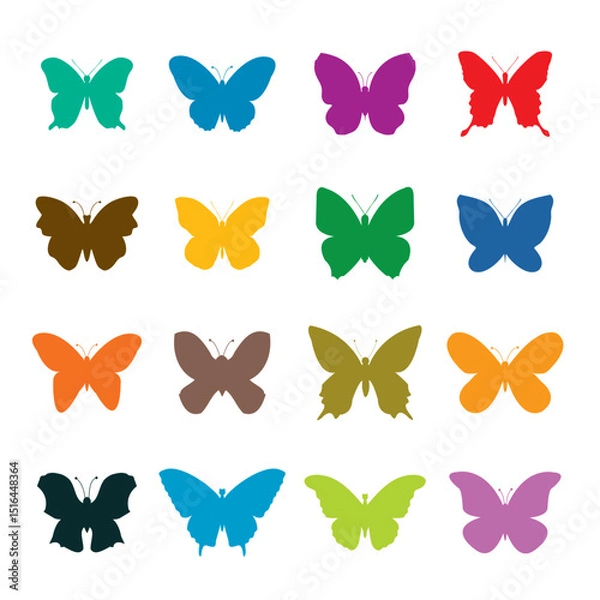 Fototapeta Set colour outline butterfly isolated