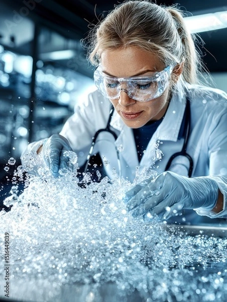 Fototapeta Scientific Experiment, Water Splashes, Laboratory, Photo, Dynamic, Close-Up, Innovative Research Techniques