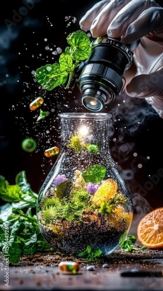 Fototapeta Action-Packed Experiment, Terrarium, Laboratory, Photograph, Vibrant Environment, Close-Up View, Concept of Growth