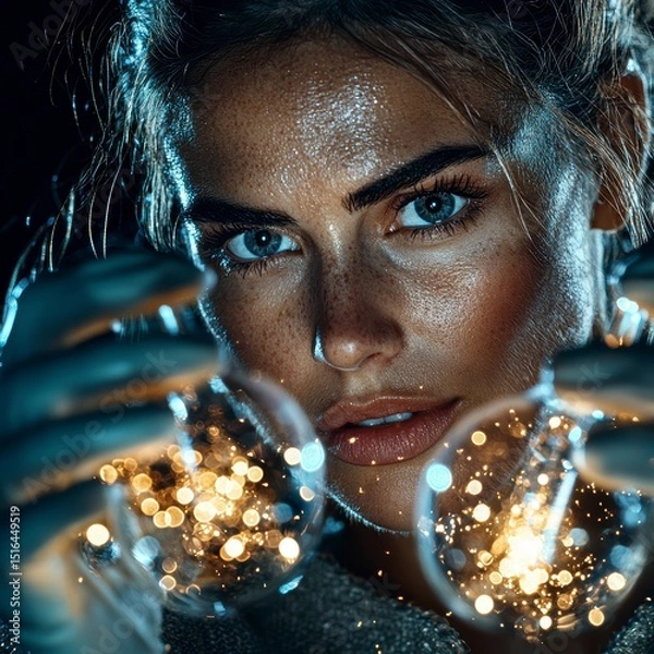 Fototapeta Science Experiment, Female Scientist, Laboratory, Photo, Dramatic Lighting, Close-Up, Innovative Research
