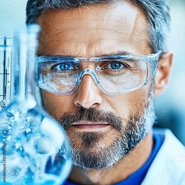 Fototapeta Scientist Analyzing Chemicals in Modern Lab Environment