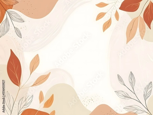 Fototapeta Autumn Leaves Line Art Background, Modern Fall Illustration with Simple Graphic Leafs
