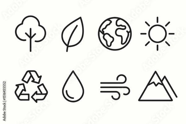 Obraz Simple line art icons representing nature and environmental themes