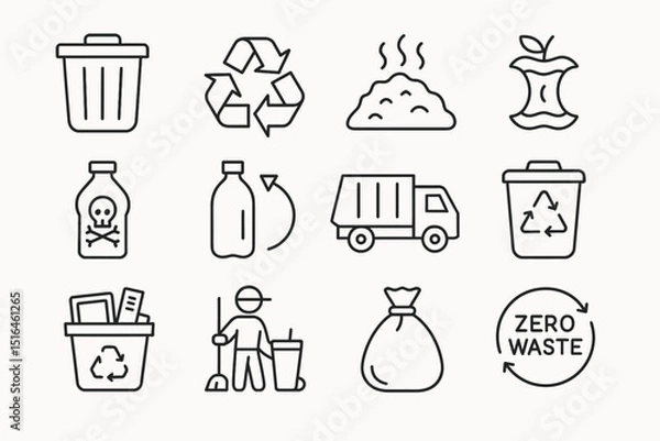Obraz Minimalist waste management icons for recycling and zero waste awareness