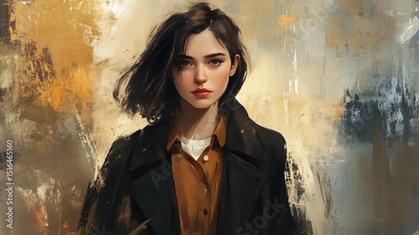 Fototapeta A young woman walking confidently, her gaze fixed ahead, with determination in her eyes and a steady stride