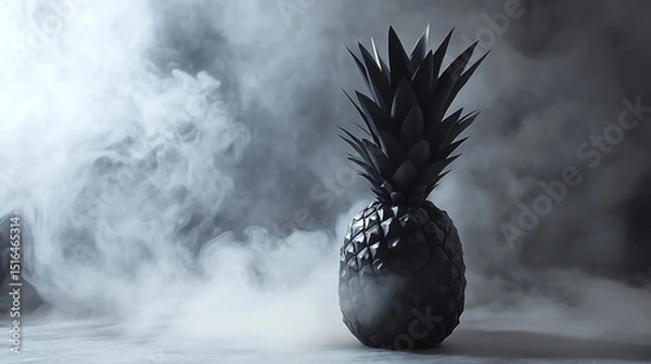 Fototapeta Abstract Black Geometric Pineapple Still Life with Smoky Misty Background and Subtle Shadow Play