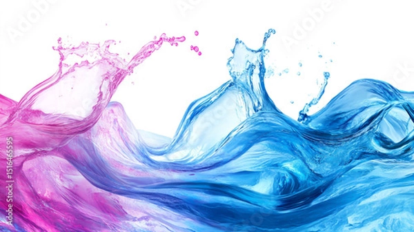Fototapeta Abstract Digital Art featuring a Blue and Pink Liquid Wave Splash with Flowing Fluid Motion and Vivid Color Contrasts