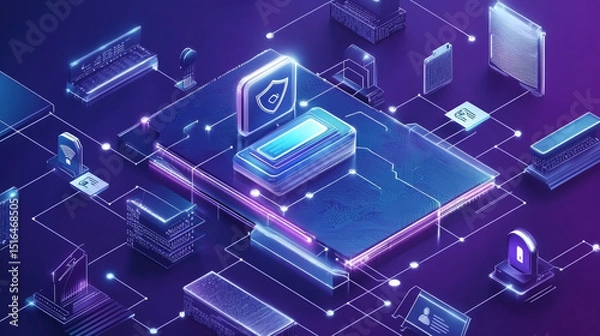 Fototapeta Cybersecurity service concept focused on motherboard protection, safety authentication networks
