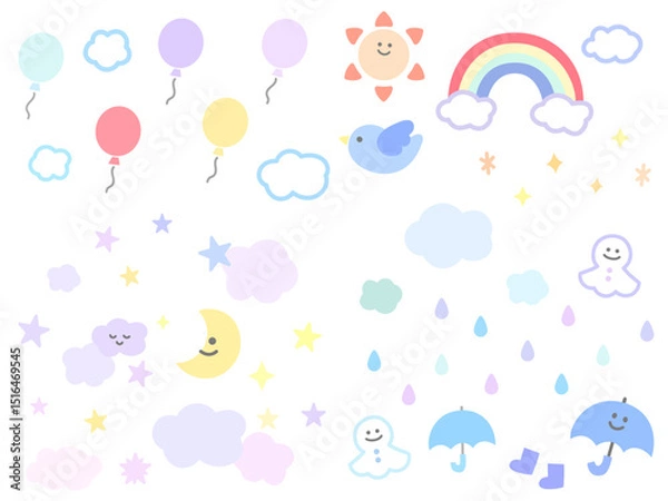 Obraz 空と天気のカラフルなかわいいイラスト