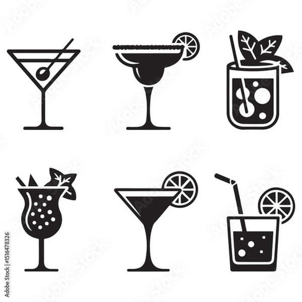 Obraz Cocktail set Collection icon cocktails Vector black silhouette. with white background