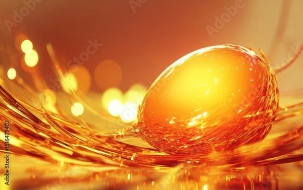 Obraz Frosted egg yolk abstract texture with glowing golden bokeh in the background.