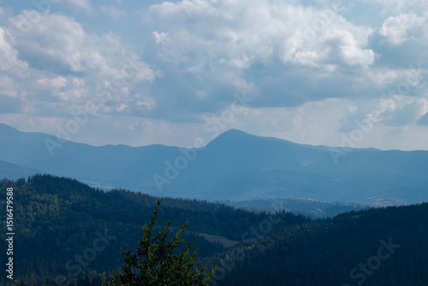 Fototapeta Carpathian Mountains Near Yaremche and Bukovel. Panorama of Mountains from Mount Makovitsa in Yaremche, Ukraine