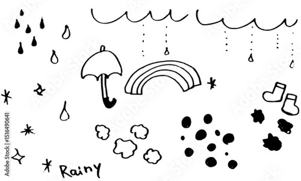Obraz 雨や水玉、虹の手描きイラスト