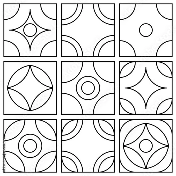 Fototapeta Vector tile set with 9 minimal black and white patterns